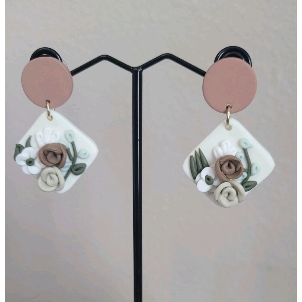 Handmade Mexican Terra Cotta Barro Inspired Dangle Post Earrings Light Weight‎